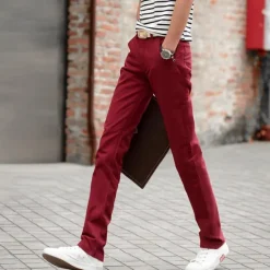 New OUKU Men's Trousers Chinos Casual Pants Jogger Pants Front Pocket Plain Comfort Breathable Formal Business Classic Smart Casual Wine Red Royal Blue