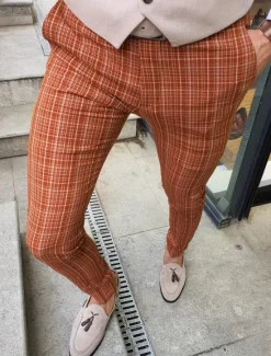 Hot OUKU Men's Trousers Chinos Chino Pants Pocket Stripe Comfort Business Daily Streetwear Fashion Basic Orange Khaki
