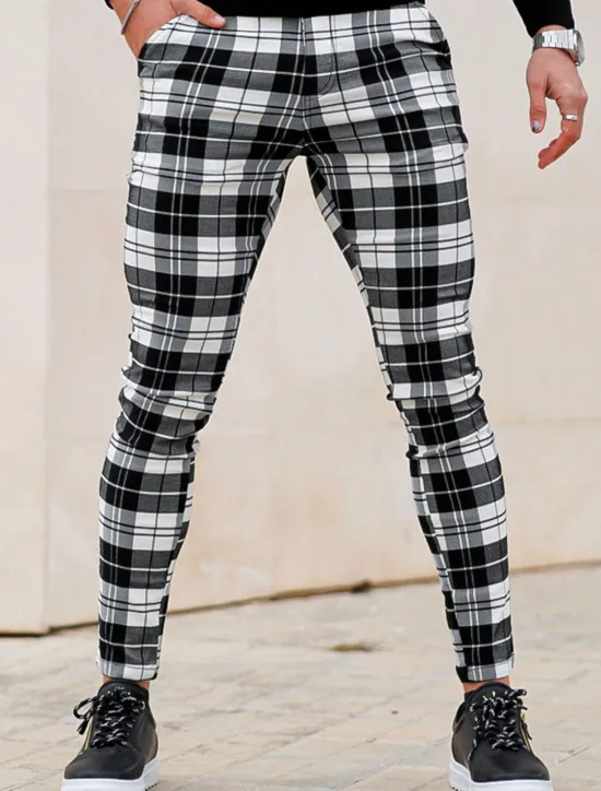 Hot OUKU Men's Trousers Chinos Chino Pants Plaid Dress Pants Pocket Plaid Comfort Breathable Outdoor Daily Going out Fashion Streetwear White Red