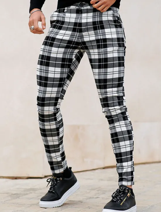 Hot OUKU Men's Trousers Chinos Chino Pants Plaid Dress Pants Pocket Plaid Comfort Breathable Outdoor Daily Going out Fashion Streetwear White Red