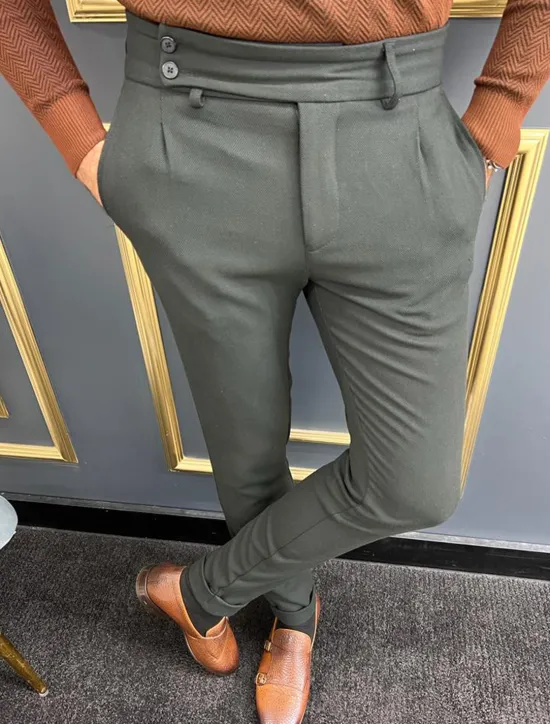 Clearance OUKU Men's Trousers Chinos Chino Pants Gurkha Pants Pocket High Rise Plain Comfort Breathable Outdoor Daily Going out Fashion Casual Green Khaki