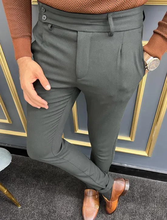 Clearance OUKU Men's Trousers Chinos Chino Pants Gurkha Pants Pocket High Rise Plain Comfort Breathable Outdoor Daily Going out Fashion Casual Green Khaki