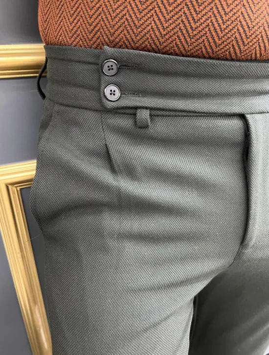 Clearance OUKU Men's Trousers Chinos Chino Pants Gurkha Pants Pocket High Rise Plain Comfort Breathable Outdoor Daily Going out Fashion Casual Green Khaki