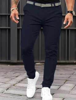 Discount OUKU Men's Trousers Chinos Chino Pants Casual Pants Front Pocket Plain Comfort Breathable Casual Daily Holiday Fashion Basic Pumpkin Black