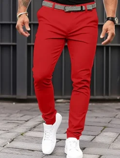 Discount OUKU Men's Trousers Chinos Chino Pants Casual Pants Front Pocket Plain Comfort Breathable Casual Daily Holiday Fashion Basic Pumpkin Black