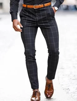 Clearance OUKU Men's Trousers Chinos Chino Pants Pocket Plaid Comfort Breathable Outdoor Daily Going out Fashion Casual Dark Gray