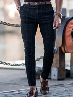 Clearance OUKU Men's Trousers Chinos Chino Pants Pocket Plaid Comfort Breathable Outdoor Daily Going out Fashion Casual Dark Gray
