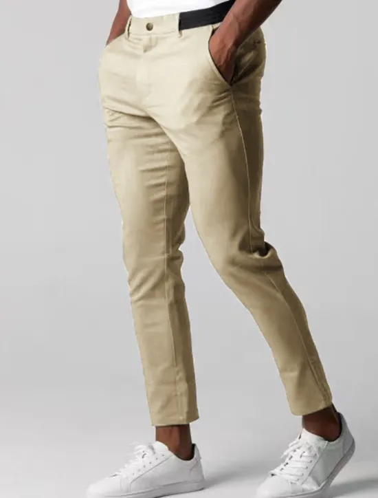Discount OUKU Men's Trousers Chinos Chino Pants Pocket Plain Comfort Breathable Outdoor Daily Going out Fashion Casual Black Dark Blue