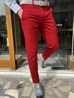 Clearance OUKU Men's Trousers Chinos Chino Pants Pocket Plain Comfort Breathable Outdoor Daily Going out Fashion Casual Red Blue