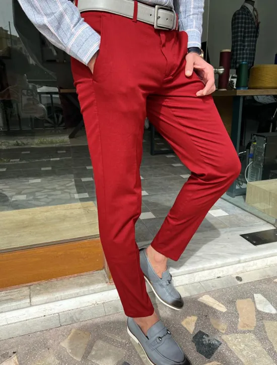 Clearance OUKU Men's Trousers Chinos Chino Pants Pocket Plain Comfort Breathable Outdoor Daily Going out Fashion Casual Red Blue