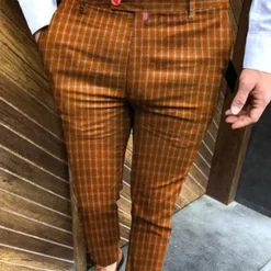 Online OUKU Men's Trousers Chinos Chino Pants Jogger Pants Plaid Dress Pants Pocket Lattice Breathable Soft Casual Daily Fashion Streetwear Blue Orange Micro-elastic