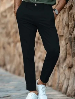 Hot OUKU Men's Trousers Chinos Chino Pants Casual Pants Buttons Front Pocket Plain Comfort Soft Full Length Business Daily Going out Fashion Streetwear Black White Micro-elastic