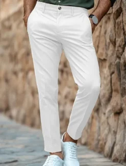Hot OUKU Men's Trousers Chinos Chino Pants Casual Pants Buttons Front Pocket Plain Comfort Soft Full Length Business Daily Going out Fashion Streetwear Black White Micro-elastic