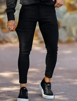 OUKU Men's Trousers Chinos Chino Pants Pocket Plain Comfort Breathable Outdoor Daily Going out Fashion Streetwear Black White