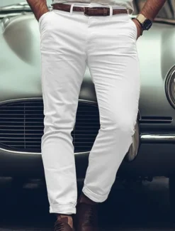 Best OUKU Men's Trousers Chinos Chino Pants Casual Pants Buttons Front Pocket Plain Comfort Soft Business Daily Going out Fashion Streetwear Light Khaki Black Micro-elastic
