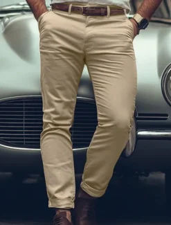 Best OUKU Men's Trousers Chinos Chino Pants Casual Pants Buttons Front Pocket Plain Comfort Soft Business Daily Going out Fashion Streetwear Light Khaki Black Micro-elastic