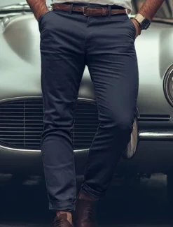 Best OUKU Men's Trousers Chinos Chino Pants Casual Pants Buttons Front Pocket Plain Comfort Soft Business Daily Going out Fashion Streetwear Light Khaki Black Micro-elastic