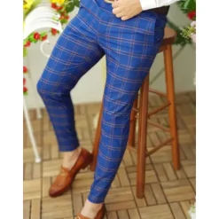 Best OUKU Men's Trousers Chinos Chino Pants Pencil Pants Plaid Dress Pants Plaid Checkered Anti-wrinkle Business Office Party Classic Smart Casual 1 3