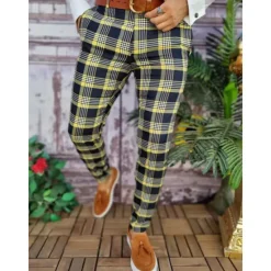 Best OUKU Men's Trousers Chinos Chino Pants Pencil Pants Plaid Dress Pants Plaid Checkered Anti-wrinkle Business Office Party Classic Smart Casual 1 3