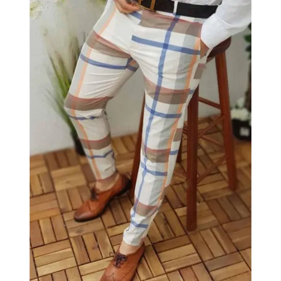 Best OUKU Men's Trousers Chinos Chino Pants Pencil Pants Plaid Dress Pants Plaid Checkered Anti-wrinkle Business Office Party Classic Smart Casual 1 3