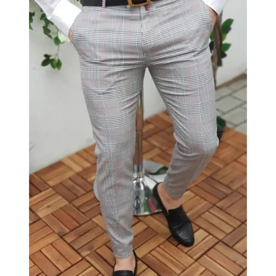Best OUKU Men's Trousers Chinos Chino Pants Pencil Pants Plaid Dress Pants Plaid Checkered Anti-wrinkle Business Office Party Classic Smart Casual 1 3