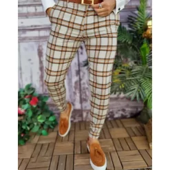 Best OUKU Men's Trousers Chinos Chino Pants Pencil Pants Plaid Dress Pants Plaid Checkered Anti-wrinkle Business Office Party Classic Smart Casual 1 3
