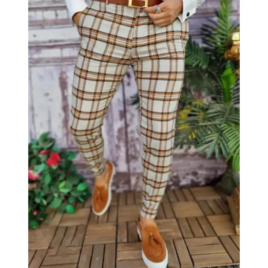 Best OUKU Men's Trousers Chinos Chino Pants Pencil Pants Plaid Dress Pants Plaid Checkered Anti-wrinkle Business Office Party Classic Smart Casual 1 3