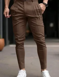 Hot OUKU Men's Trousers Chinos Chino Pants Casual Pants Pocket Elastic Waist Pleats Plain Comfort Soft Full Length Outdoor Daily Going out Fashion Streetwear Black Blue Micro-elastic