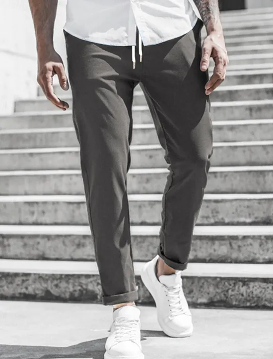 New OUKU Men's Trousers Chinos Cropped Pants Casual Pants Buttons Pocket Plain Comfort Formal Party Work Fashion Classic Style ArmyGreen Black Micro-elastic