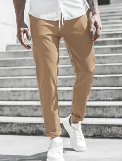 New OUKU Men's Trousers Chinos Cropped Pants Casual Pants Buttons Pocket Plain Comfort Formal Party Work Fashion Classic Style ArmyGreen Black Micro-elastic