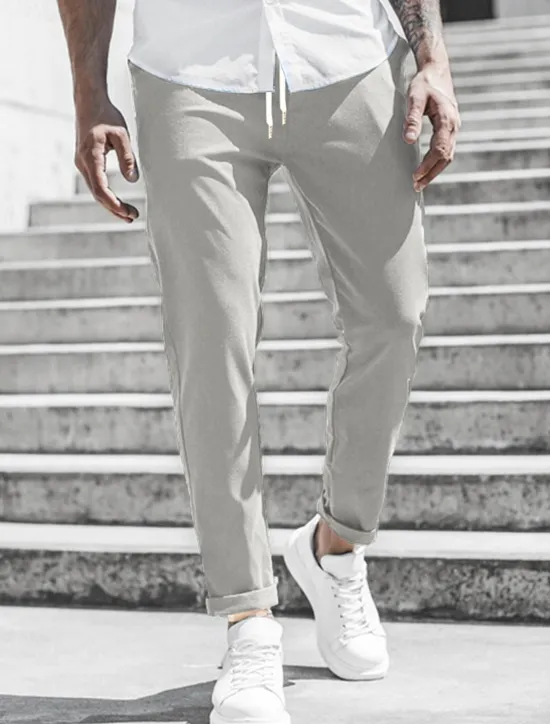 New OUKU Men's Trousers Chinos Cropped Pants Casual Pants Buttons Pocket Plain Comfort Formal Party Work Fashion Classic Style ArmyGreen Black Micro-elastic
