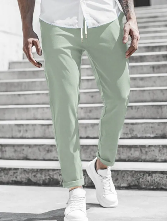 New OUKU Men's Trousers Chinos Cropped Pants Casual Pants Buttons Pocket Plain Comfort Formal Party Work Fashion Classic Style ArmyGreen Black Micro-elastic