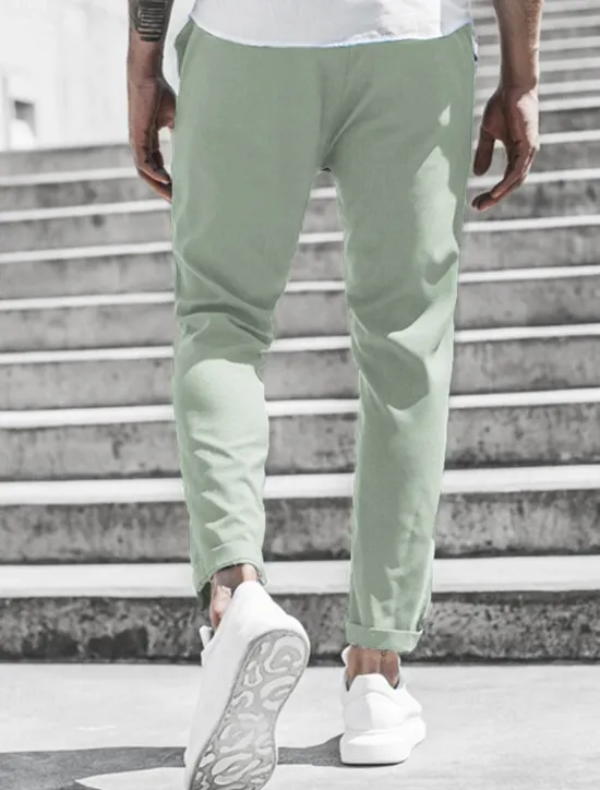 New OUKU Men's Trousers Chinos Cropped Pants Casual Pants Buttons Pocket Plain Comfort Formal Party Work Fashion Classic Style ArmyGreen Black Micro-elastic