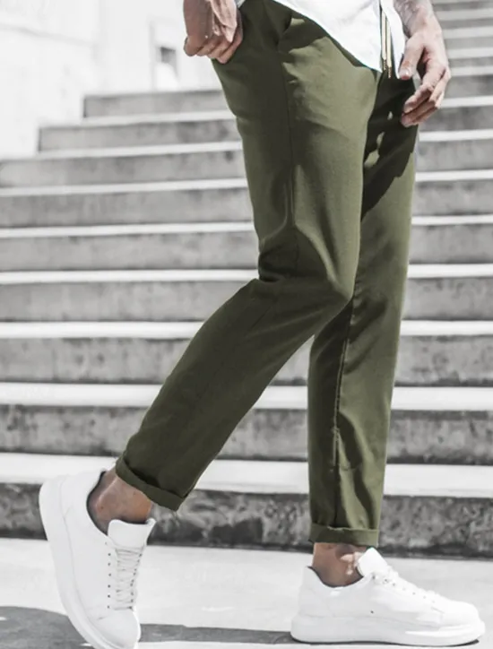 New OUKU Men's Trousers Chinos Cropped Pants Casual Pants Buttons Pocket Plain Comfort Formal Party Work Fashion Classic Style ArmyGreen Black Micro-elastic