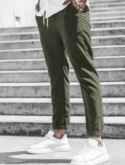 New OUKU Men's Trousers Chinos Cropped Pants Casual Pants Buttons Pocket Plain Comfort Formal Party Work Fashion Classic Style ArmyGreen Black Micro-elastic