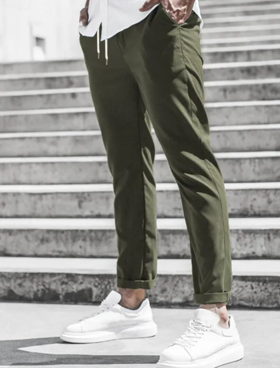 New OUKU Men's Trousers Chinos Cropped Pants Casual Pants Buttons Pocket Plain Comfort Formal Party Work Fashion Classic Style ArmyGreen Black Micro-elastic