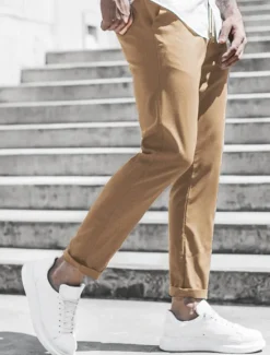 New OUKU Men's Trousers Chinos Cropped Pants Casual Pants Buttons Pocket Plain Comfort Formal Party Work Fashion Classic Style ArmyGreen Black Micro-elastic