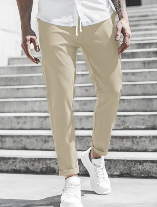 New OUKU Men's Trousers Chinos Cropped Pants Casual Pants Buttons Pocket Plain Comfort Formal Party Work Fashion Classic Style ArmyGreen Black Micro-elastic