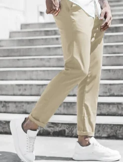 New OUKU Men's Trousers Chinos Cropped Pants Casual Pants Buttons Pocket Plain Comfort Formal Party Work Fashion Classic Style ArmyGreen Black Micro-elastic