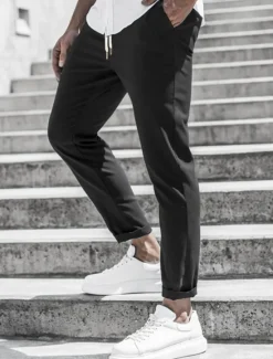 New OUKU Men's Trousers Chinos Cropped Pants Casual Pants Buttons Pocket Plain Comfort Formal Party Work Fashion Classic Style ArmyGreen Black Micro-elastic