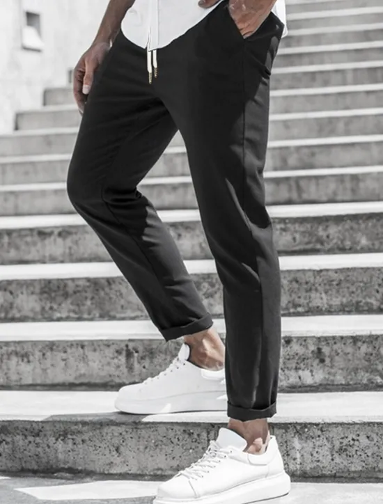 New OUKU Men's Trousers Chinos Cropped Pants Casual Pants Buttons Pocket Plain Comfort Formal Party Work Fashion Classic Style ArmyGreen Black Micro-elastic