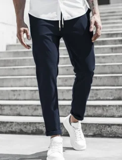 New OUKU Men's Trousers Chinos Cropped Pants Casual Pants Buttons Pocket Plain Comfort Formal Party Work Fashion Classic Style ArmyGreen Black Micro-elastic