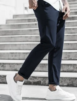 New OUKU Men's Trousers Chinos Cropped Pants Casual Pants Buttons Pocket Plain Comfort Formal Party Work Fashion Classic Style ArmyGreen Black Micro-elastic