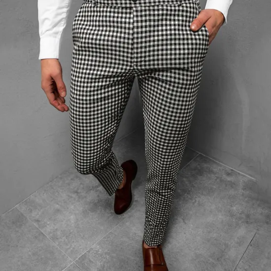 Outlet OUKU Men's Trousers Chinos Jogger Pants Plaid Dress Pants Pocket Lattice Breathable Outdoor Full Length Business Daily Classic Smart Casual Black Blue Micro-elastic