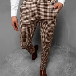 Outlet OUKU Men's Trousers Chinos Jogger Pants Plaid Dress Pants Pocket Lattice Breathable Outdoor Full Length Business Daily Classic Smart Casual Black Blue Micro-elastic