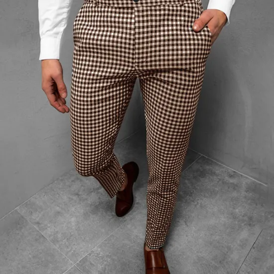 Outlet OUKU Men's Trousers Chinos Jogger Pants Plaid Dress Pants Pocket Lattice Breathable Outdoor Full Length Business Daily Classic Smart Casual Black Blue Micro-elastic