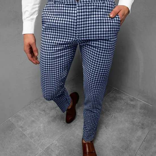 Outlet OUKU Men's Trousers Chinos Jogger Pants Plaid Dress Pants Pocket Lattice Breathable Outdoor Full Length Business Daily Classic Smart Casual Black Blue Micro-elastic
