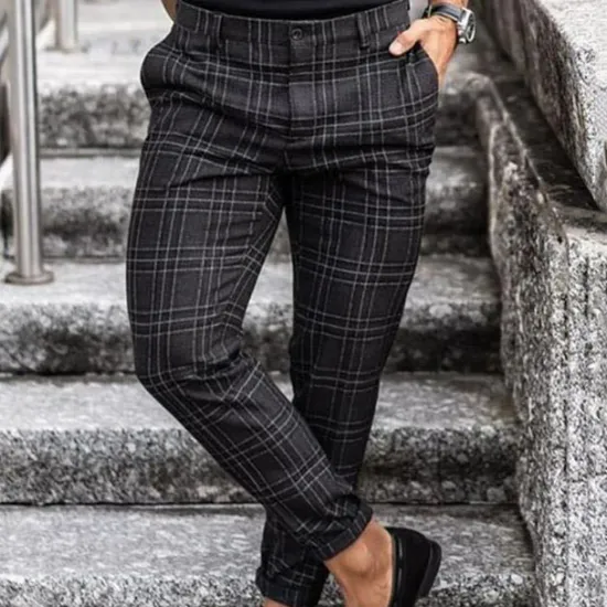 Sale OUKU Men's Trousers Chinos Jogger Pants Plaid Dress Pants Pocket Lattice Breathable Soft Business Casual Daily Fashion Streetwear Black Light Green