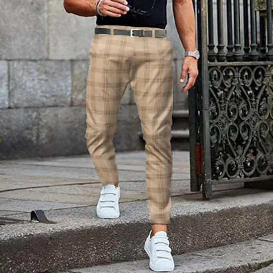 Sale OUKU Men's Trousers Chinos Jogger Pants Plaid Dress Pants Pocket Lattice Breathable Soft Business Casual Daily Fashion Streetwear Black Light Green
