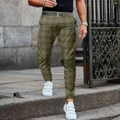 Sale OUKU Men's Trousers Chinos Jogger Pants Plaid Dress Pants Pocket Lattice Breathable Soft Business Casual Daily Fashion Streetwear Black Light Green